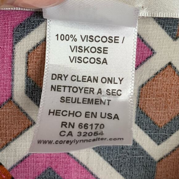 Anthro Corey Lynn Calter Shirt Dress Size Large Pink Geometric Print Tiered - Picture 11 of 11